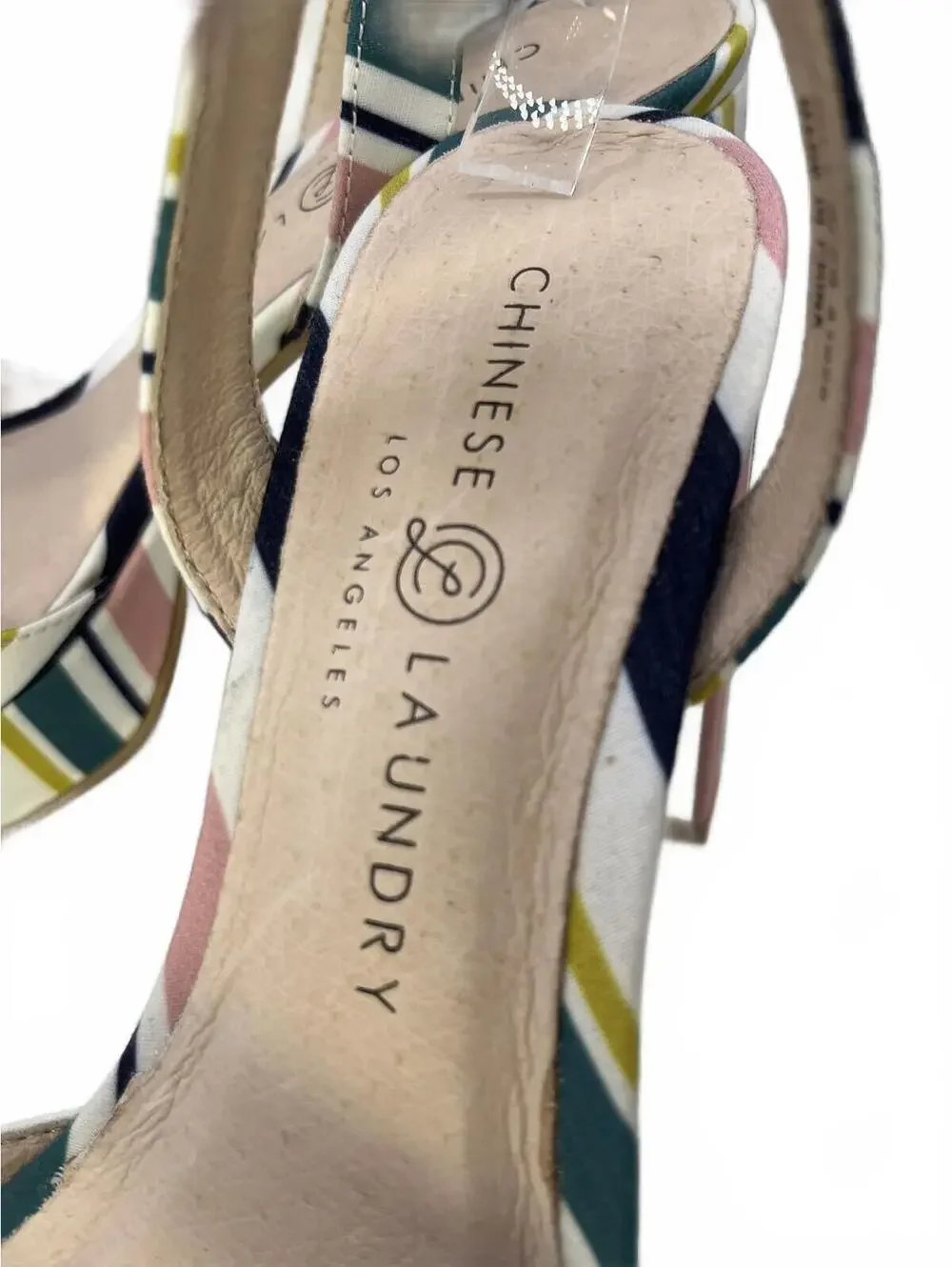 Chinese Laundry Platform Block Heel Sandals Size 7.5 Ankle Strap Multi-Stripe